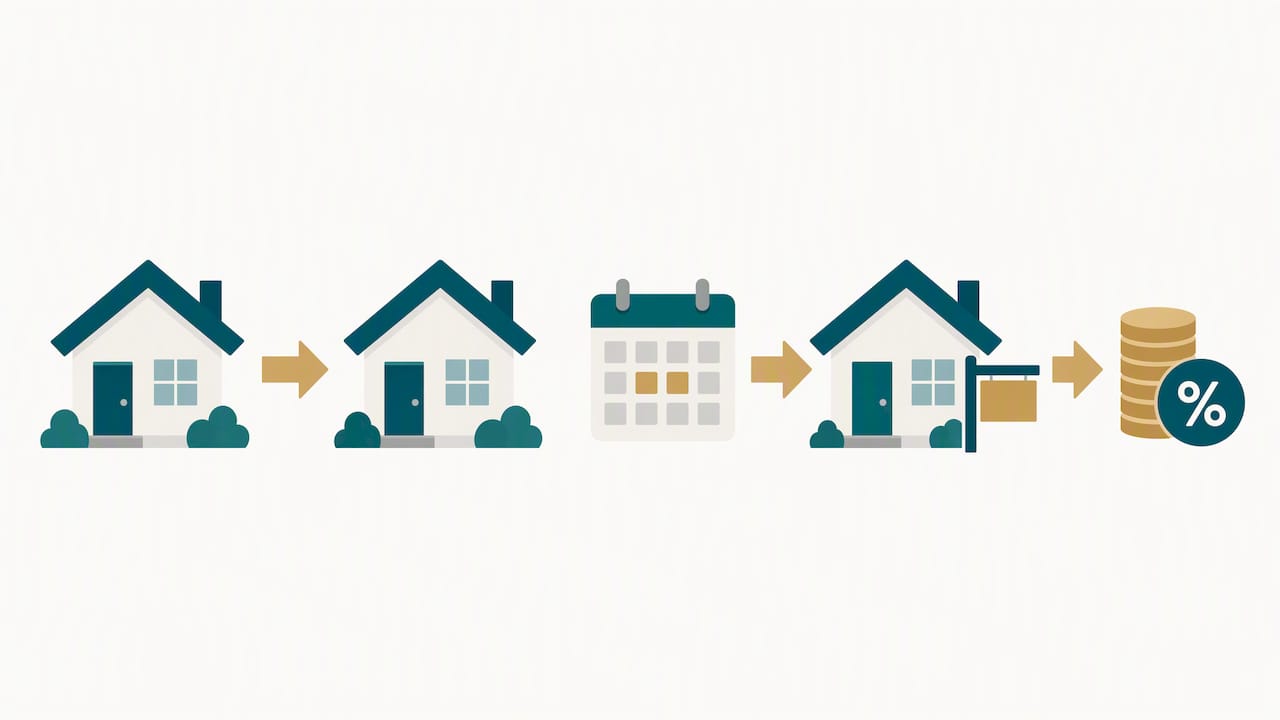 Illustrated inheritance timeline leading to a house sale