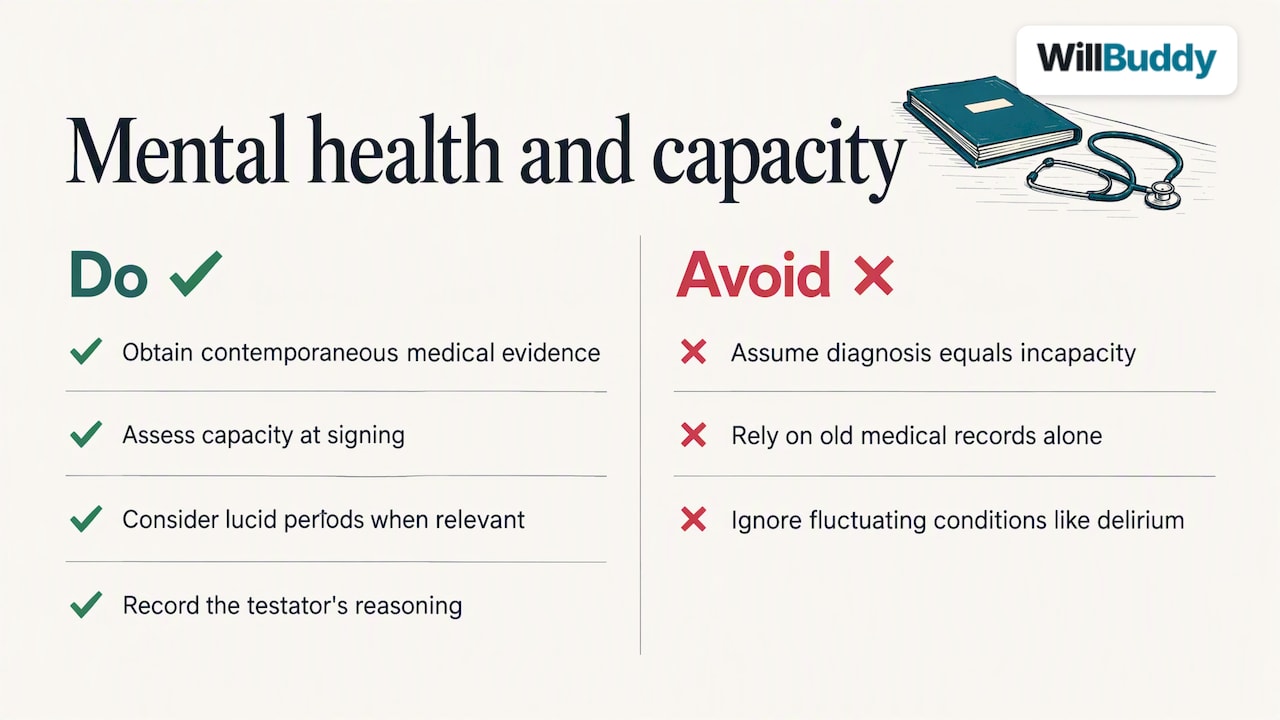 Common mental health conditions affecting testamentary capacity: overview diagram